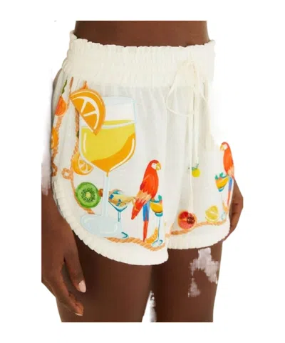 Farm Rio Elastic Waistband Shorts In Off White