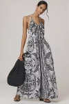 Farm Rio Elegance Scarf Linen Blend Wide-leg Jumpsuit In Black