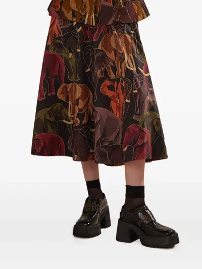 Farm Rio Elephant-print Midi Skirt In Multi