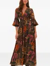 Farm Rio Elephant-print Puff-sleeve Dress In Green