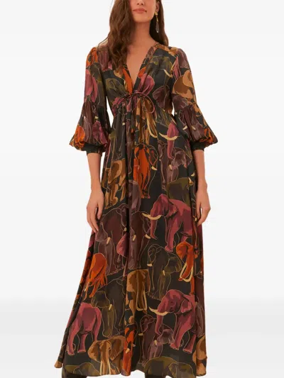 FARM RIO ELEPHANT-PRINT PUFF-SLEEVE DRESS