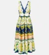 Farm Rio Embellished Cutout Printed Midi Dress In Blue