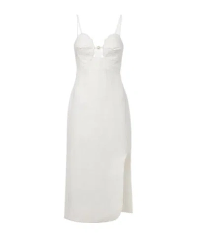 Farm Rio Womens Off-white Embroidered Shell Bust Linen Midi Dress