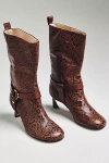 Farm Rio Embossed Harness Kitten Heel Boots In Brown