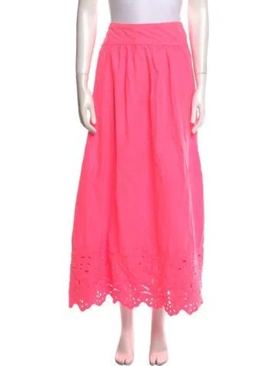 Pre-owned Farm Rio Embroidered Accent Midi Length Skirt In Pink