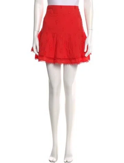 Pre-owned Farm Rio Embroidered Accent Mini Skirt In Red