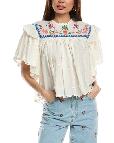 Farm Rio Embroidered Blouse In White