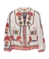 Farm Rio Blusa 'marys' Con Scollatura Alta E Ricami Colorati All-over In White