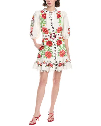 Farm Rio Embroidered Carmina Floral Mini Dress In White