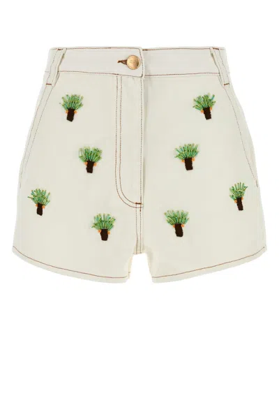 Farm Rio Embroidered Coconut Off-white Tree Shorts In Multi