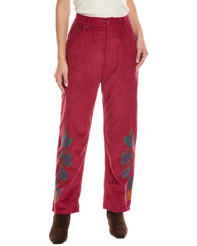 Farm Rio Embroidered Corduroy Pant In Pink