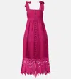 Farm Rio Embroidered Cotton And Linen Midi Dress In Pink