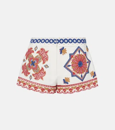 Farm Rio Marys Tiles Embroidered White Shorts