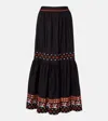 Farm Rio Embroidered Cotton Maxi Skirt In Black