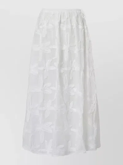 Farm Rio Embroidered Long Cotton Skirt With Elastic Drawstring Waist In Pattern