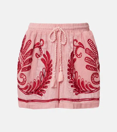 Farm Rio Embroidered Cotton Mesh Shorts In Multi