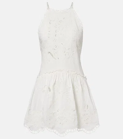 Farm Rio Embroidered Cotton Minidress In White