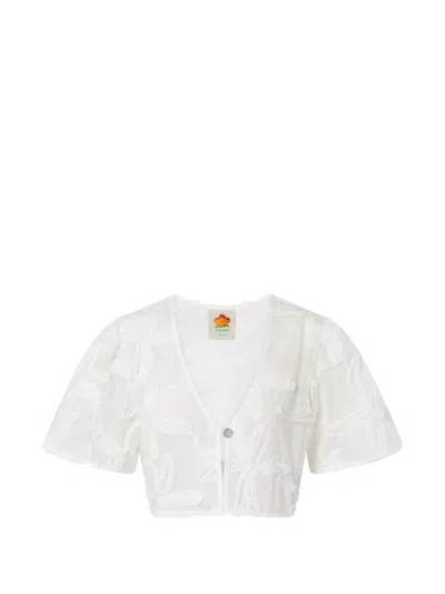Farm Rio Embroidered Cropped Blouse In White