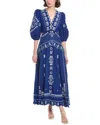 Farm Rio Embroidered Cutout Linen-blend Midi Dress In Blue