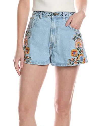 Farm Rio Embroidered Denim Short In Blue