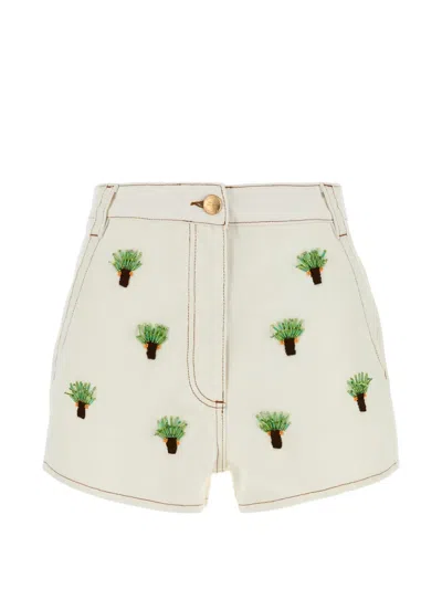 Farm Rio Embroidered Coconut Tree Shorts In Neutral