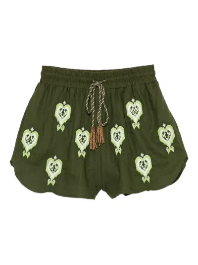 Farm Rio Embroidered Drawstring Shorts In Green