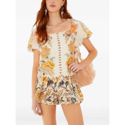 Farm Rio Embroidered Floral Blouse In White