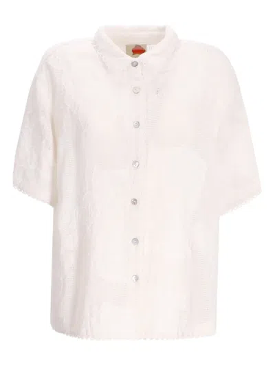 Farm Rio Embroidered-floral Cotton Shirt In White