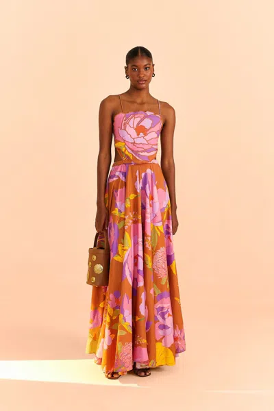 Farm Rio Embroidered Flower Top Maxi Dress In Pastel Garden Brown | ModeSens