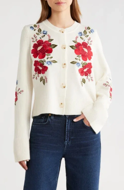 FARM RIO FARM RIO EMBROIDERED FLOWERS WOOL CARDIGAN