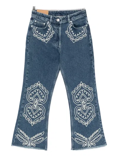 Farm Rio Embroidered Fringed Jeans In Blue