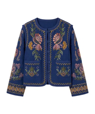 Farm Rio Embroidered Jacket In Blue