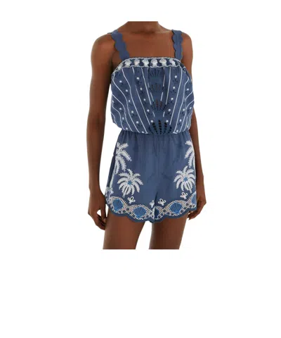 Farm Rio Embroidered Jumpsuit In Blue