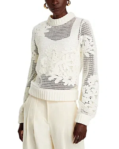 Farm Rio Open Stitch Embroidered Sweater In White