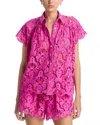 FARM RIO EMBROIDERED LACE COVER-UP SHIRT