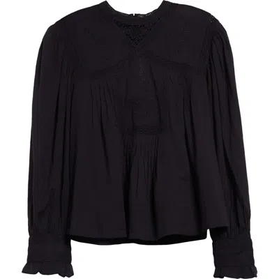 Farm Rio Embroidered Lace Trim Cotton Top In Black