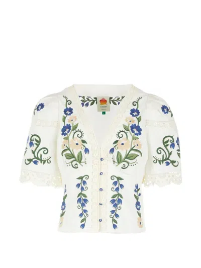 Farm Rio Countryside Land Embroidered Eyelet Cotton Top In White