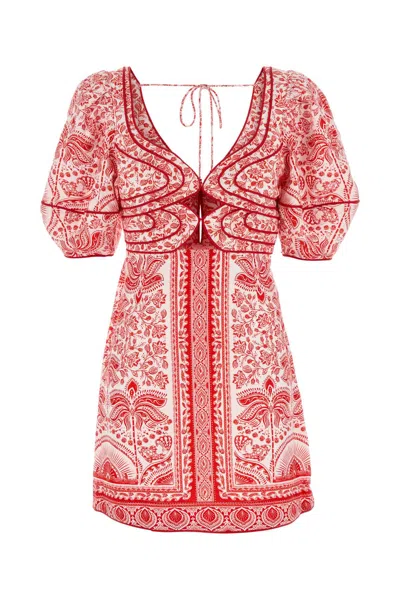 Farm Rio Embroidered Linen Blend Mini Dress In Brown