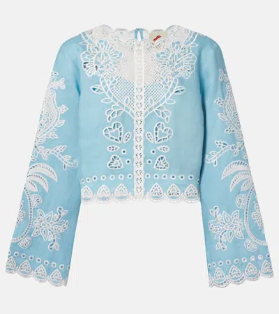 Farm Rio Romantic Richelieu Cropped Blouse In Multi