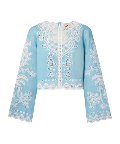 Farm Rio Embroidered Linen Top In White