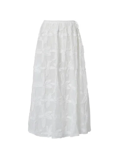 Farm Rio Embroidered Long Cotton Skirt With Elastic Drawstring Waist In Pattern