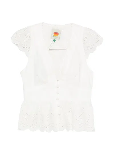 Farm Rio Embroidered Peplum Blouse In White