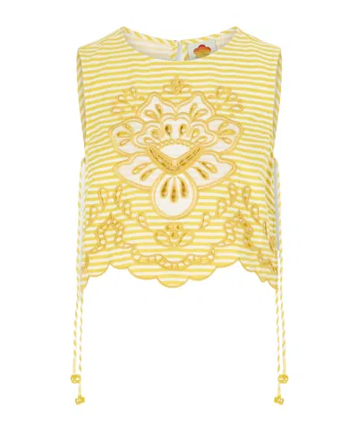 Farm Rio Embroidered Piping Vest In Yellow