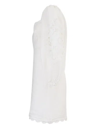 Farm Rio Embroidered Puff-sleeve Mini Dress In White