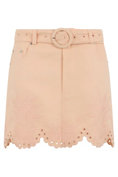 Farm Rio Embroidered Sangallo Mini Skirt In Pink