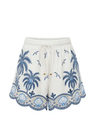 Farm Rio Embroidered Scalloped Shorts In Multi