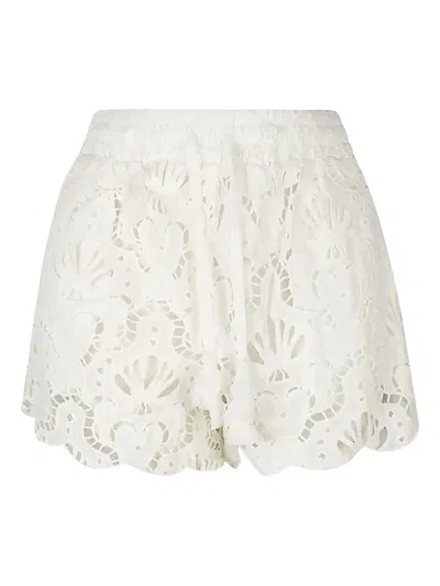Farm Rio Embroidered Scalloped Shorts In White