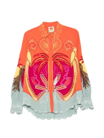 Farm Rio Embroidered Scalloped-edge Shirt In Multi