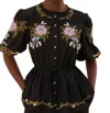 Farm Rio Winter Garden Embroidered Puff-sleeve Top In Multi