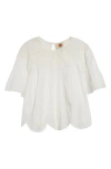 Farm Rio Embroidered Short Sleeve Top In Off-white